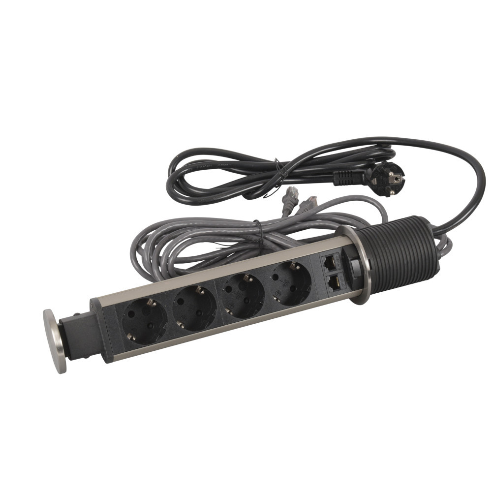Мебелна колона Ф60mm 4x 2P+E Шуко и 2x RJ45 UTP cat.6, с кабел 2m, цвят Черен Метал - Legrand Incara Tower 60 654977