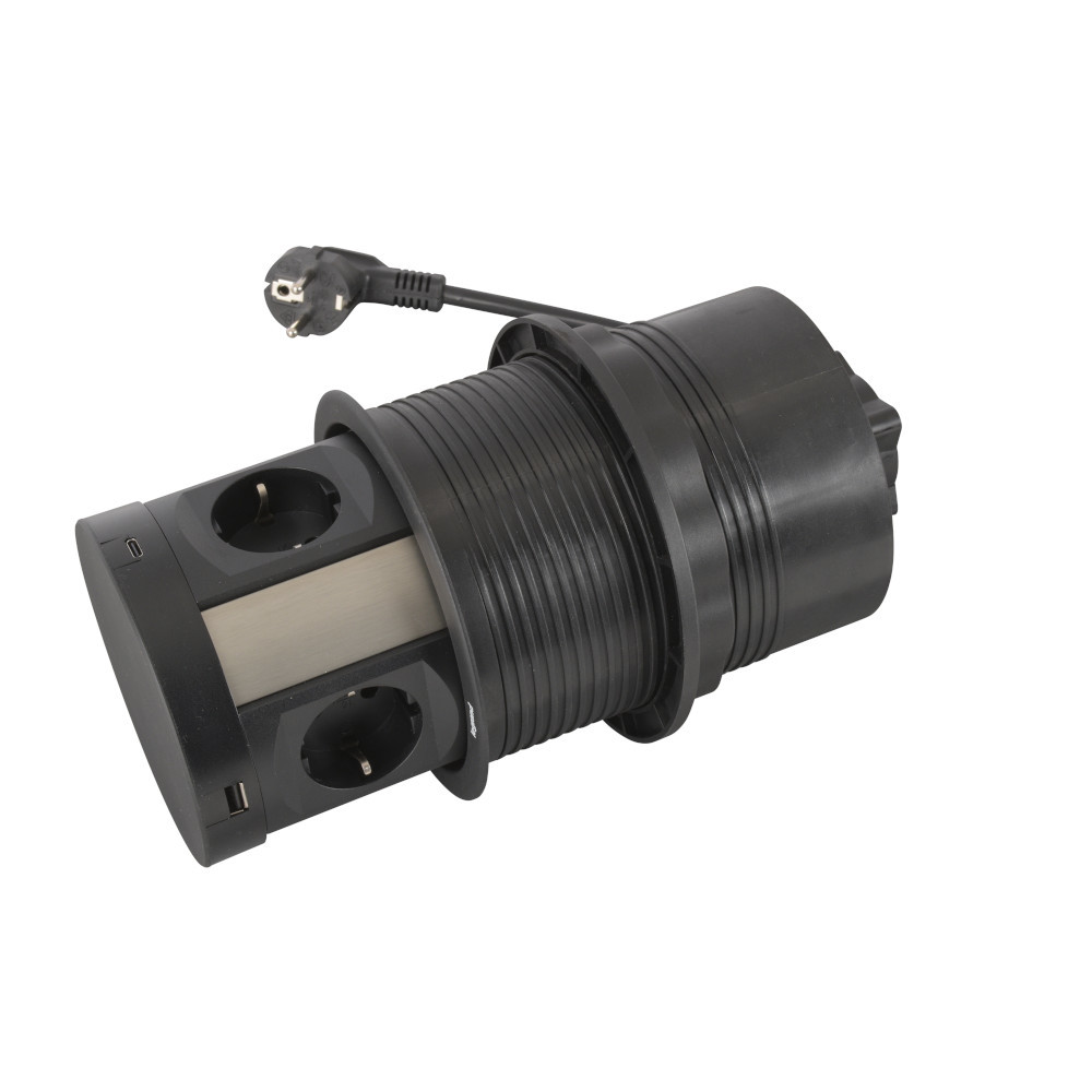 Мебелна колона Ф120mm 4x 2P+E Шуко, 2x USB 15W A+C, с кабел 2m, цвят Черен Метал - Legrand Incara Tower 120 654982