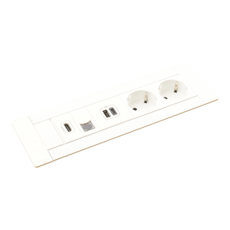 Мебелна кутия 8 Mодула 2x 2P+E Шуко, USB 15W тип A+C, RJ45 UTP cat.6 и розетка HDMI, с кабел 2m, цвят Бял - Legrand Incara Multilink 654781