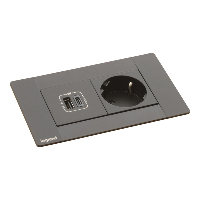 Мебелна кутия 4 Mодула 2P+E Шуко и USB 15W тип A+C, с кабел 2m, цвят Черен - Legrand Incara Multilink 654785