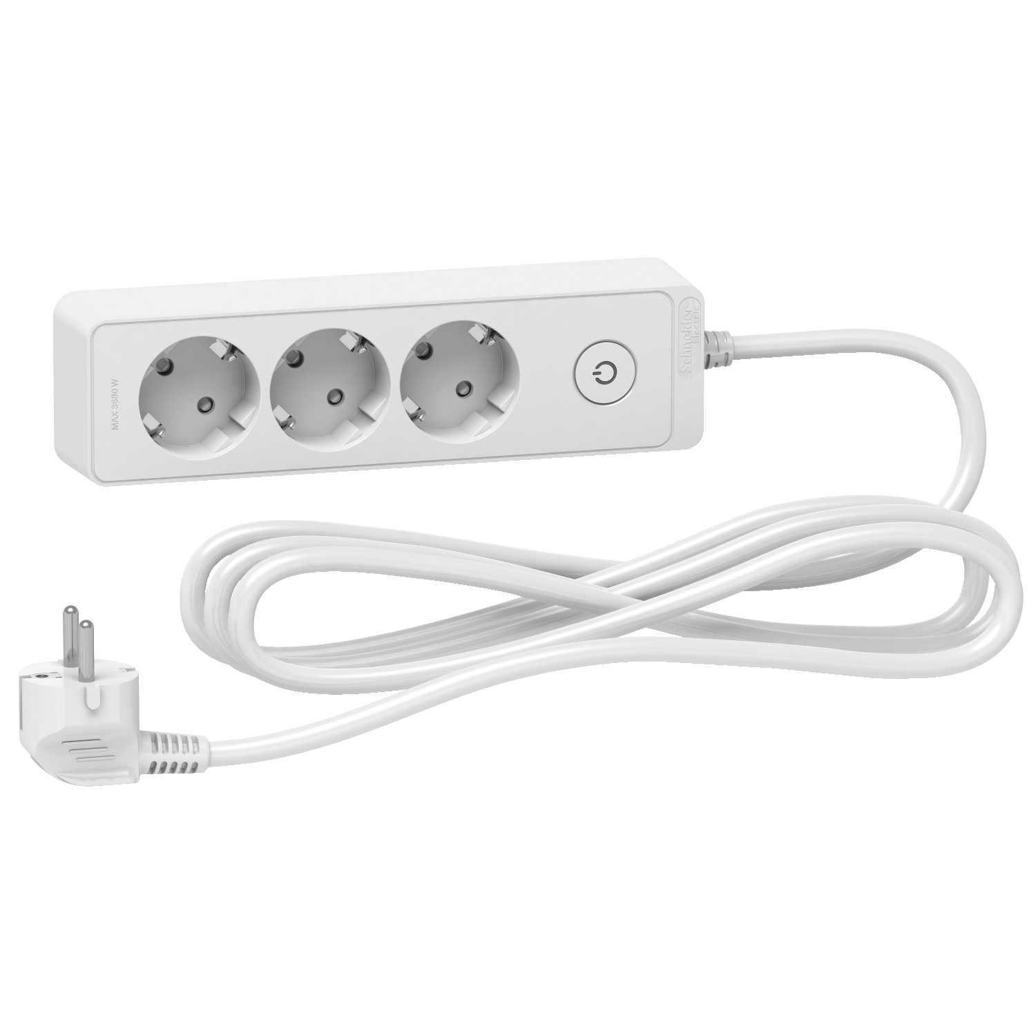 Разклонител шуко 3x 2P+E с ключ и кабел 3m Бял - SCHNEIDER ELECTRIC Unica ST9433W