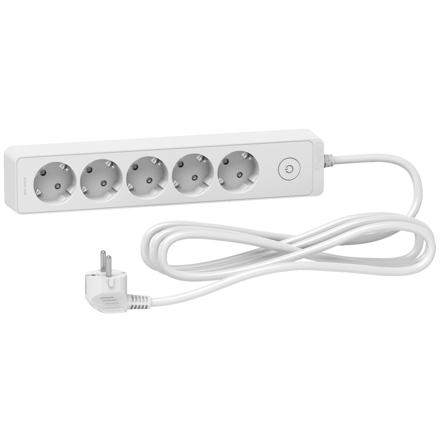 Разклонител шуко 5x 2P+E с ключ и кабел 3m Бял - SCHNEIDER ELECTRIC Unica ST9453W