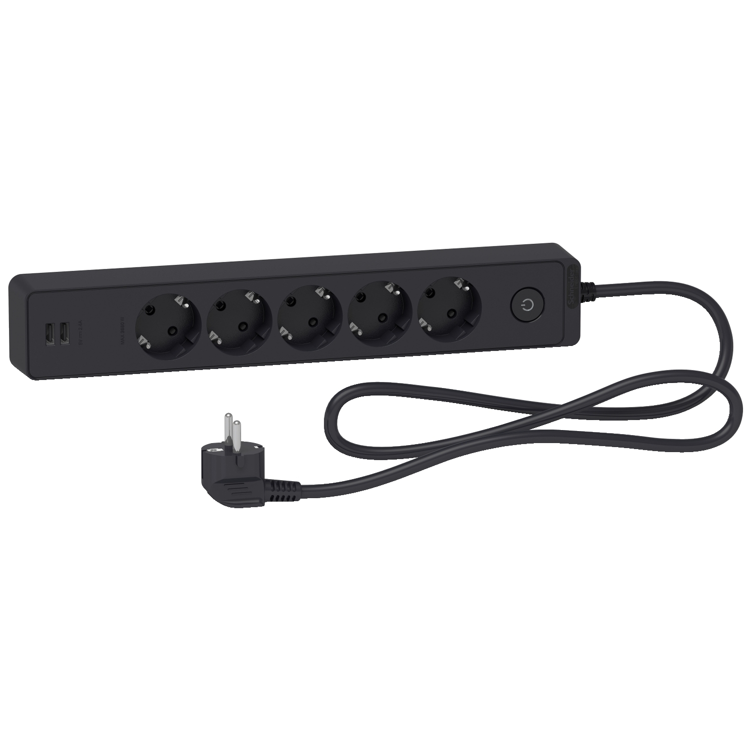 Разклонител шуко 5x 2P+E с 2x USB порт с ключ и кабел 1.5m Антрацит - SCHNEIDER ELECTRIC Unica ST945U1B