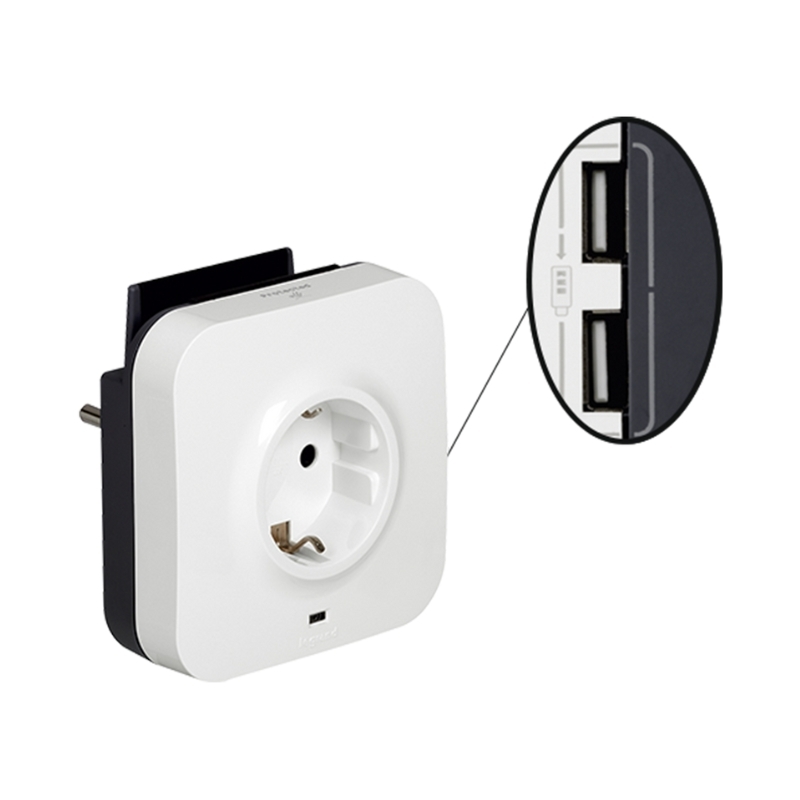 Адаптер защита от пренапрежение 2P+E 16А Шуко и 2хRJ45 - Legrand 694670