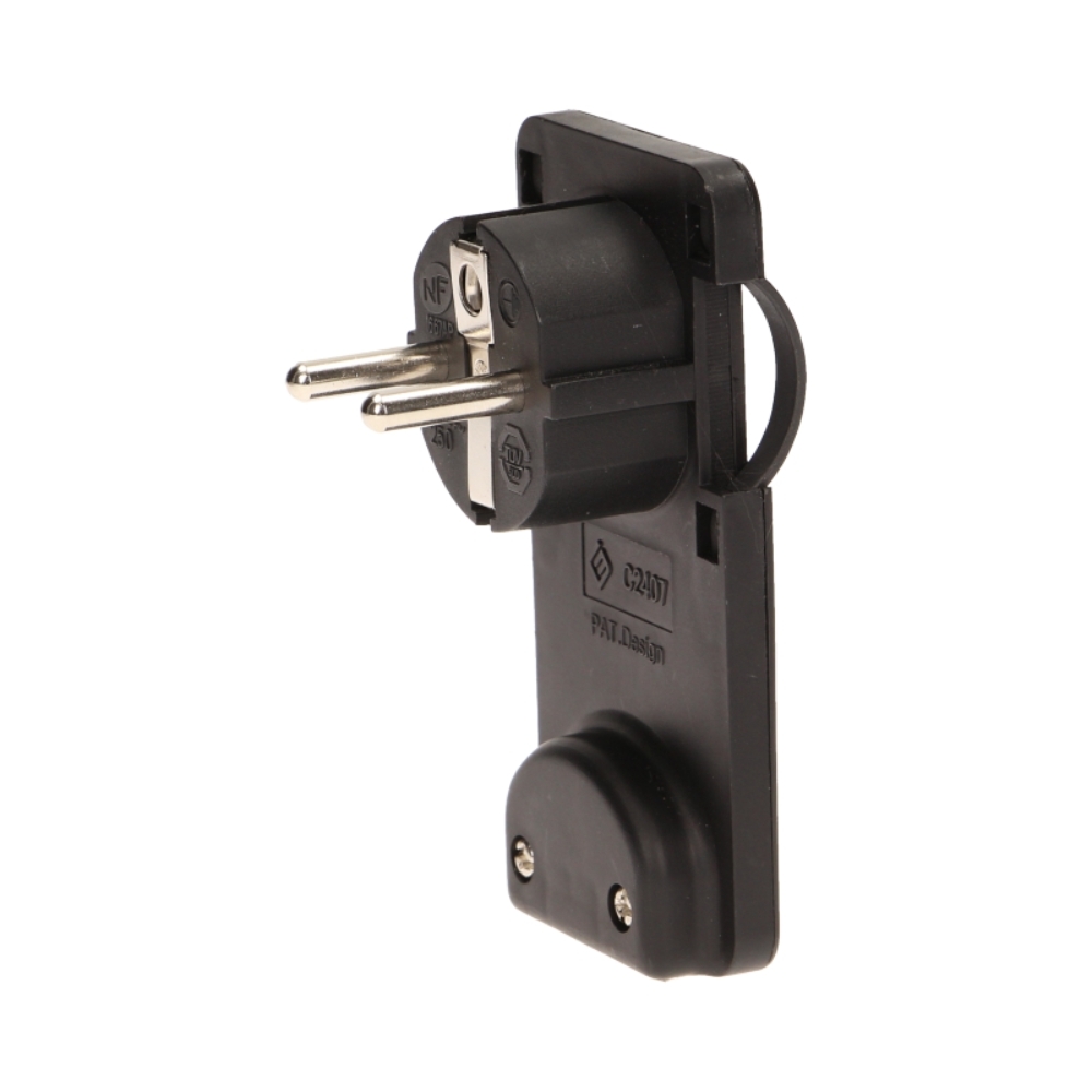 Щепсел 2P+E 16A плосък, с ринг, за кабел под 90° черен - ORNO OR-AE-1311/B