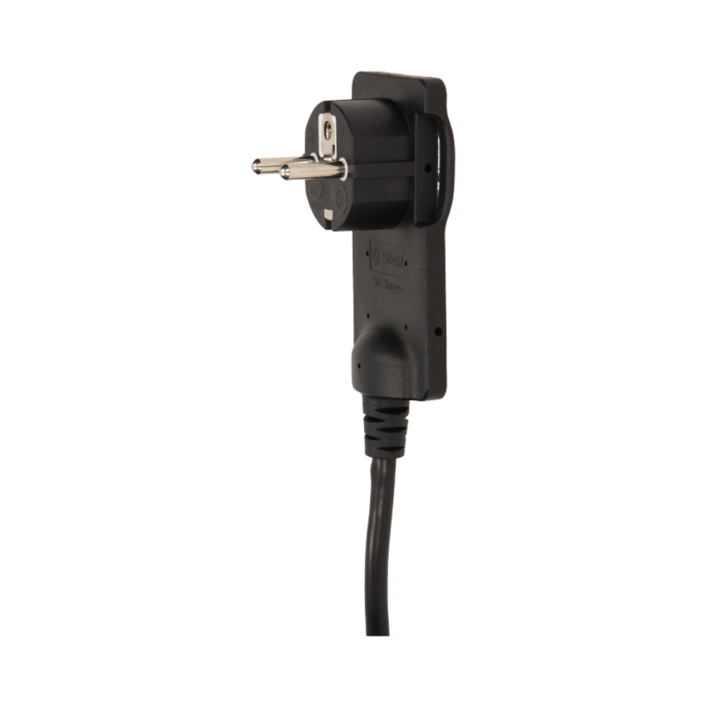 Щепсел 2P+E 10A плосък, с ринг и кабел 1.5м под 90°, черен - ORNO OR-AE-1312/B