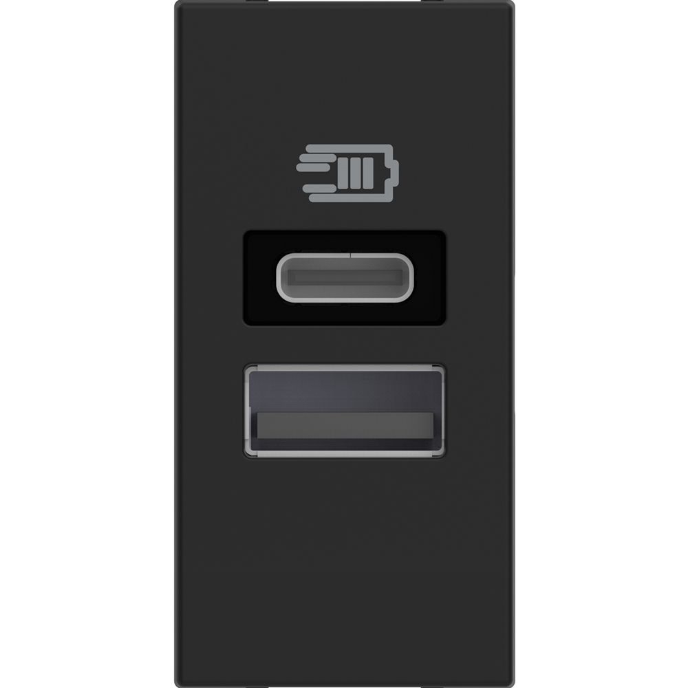 Розетка 2x USB тип А+C 15W/3A 5V 1M Classia Черен /блистер/ - bticino Classia RG4191AC