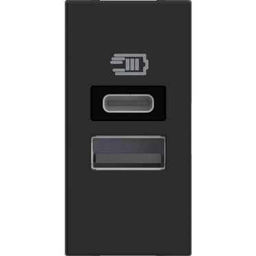 Розетка 2x USB тип А+C 15W/3A 5V 1M Classia Черен /блистер/