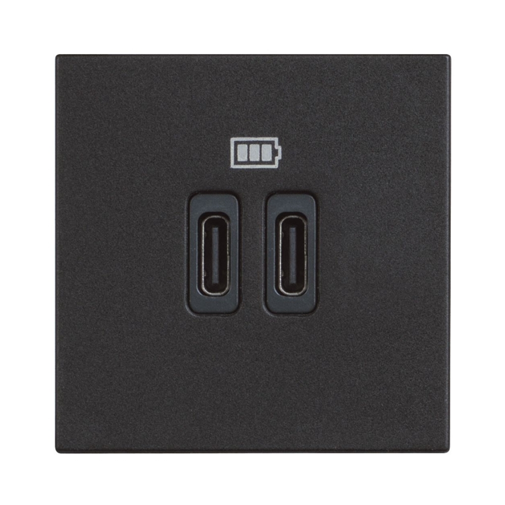 Розетка 2x USB тип C+C 15W/3A 5V 2M Classia Черен /блистер/ - bticino Classia RG4286C2