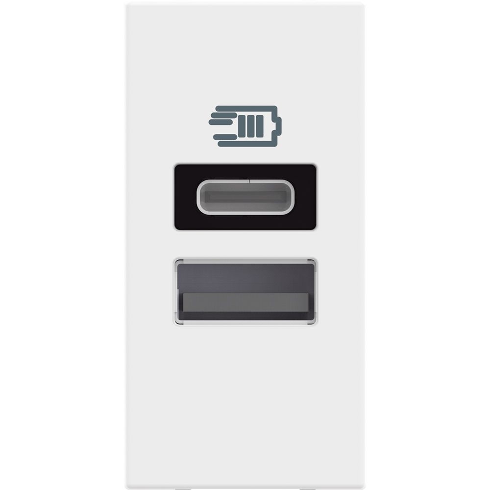 Розетка 2x USB тип А+C 15W/3A 5V 1M Бял /блистер/ - bticino Classia RW4191AC