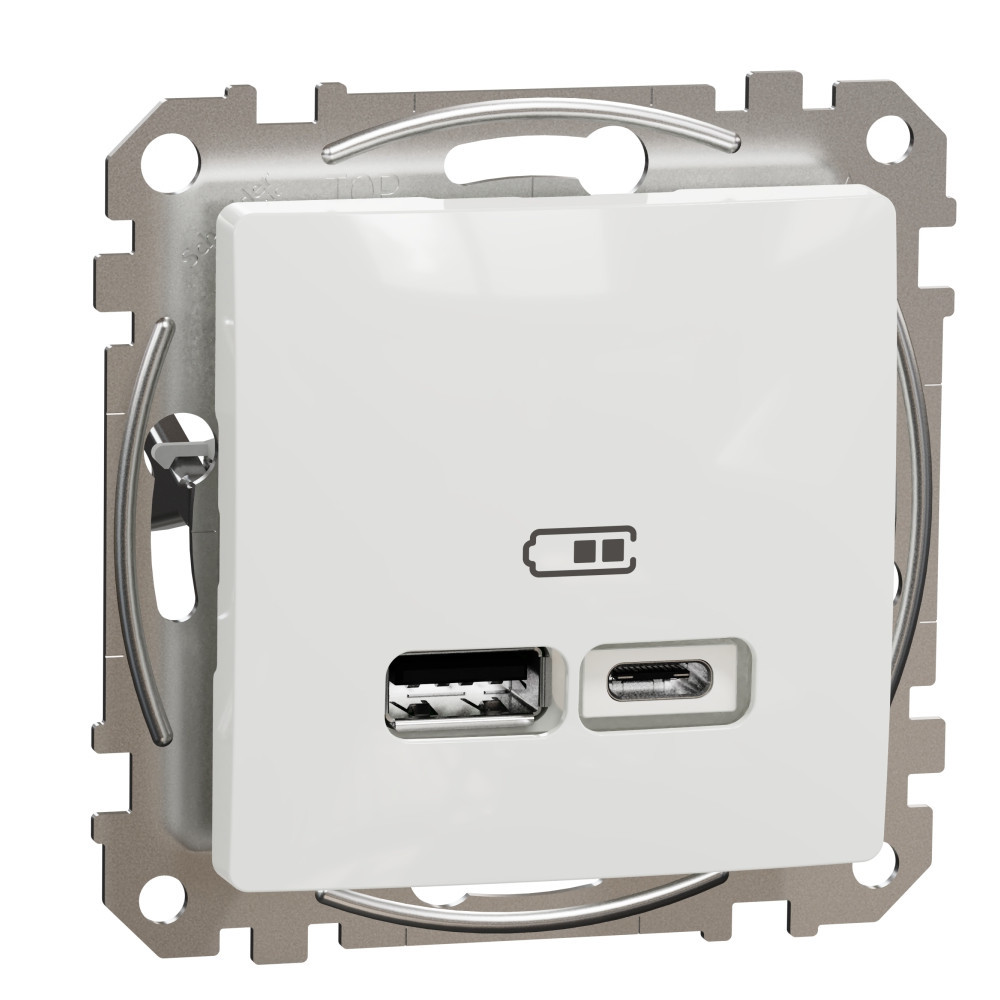 Розетка 2x USB тип A+C 2.4A 12W Бял  - SCHNEIDER ELECTRIC Sedna Design SDD111402