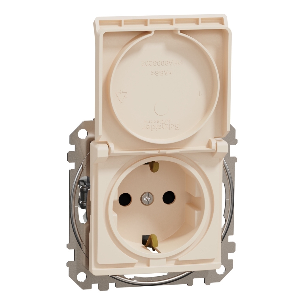 Контакт Шуко 2P+E 16A авт. клеми детска защита капак Крем  - SCHNEIDER ELECTRIC Sedna Design SDD112024