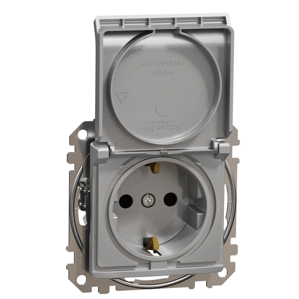 Контакт Шуко 2P+E 16A авт. клеми детска защита капак Алуминий  - SCHNEIDER ELECTRIC Sedna Design SDD113024