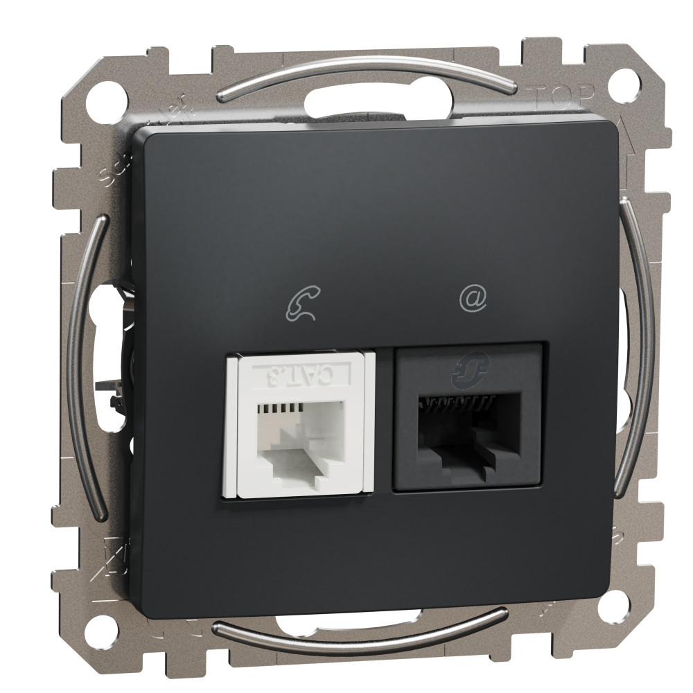 Розетка RJ11+RJ45 UTP cat.5e Антрацит  - SCHNEIDER ELECTRIC Sedna Design SDD114458