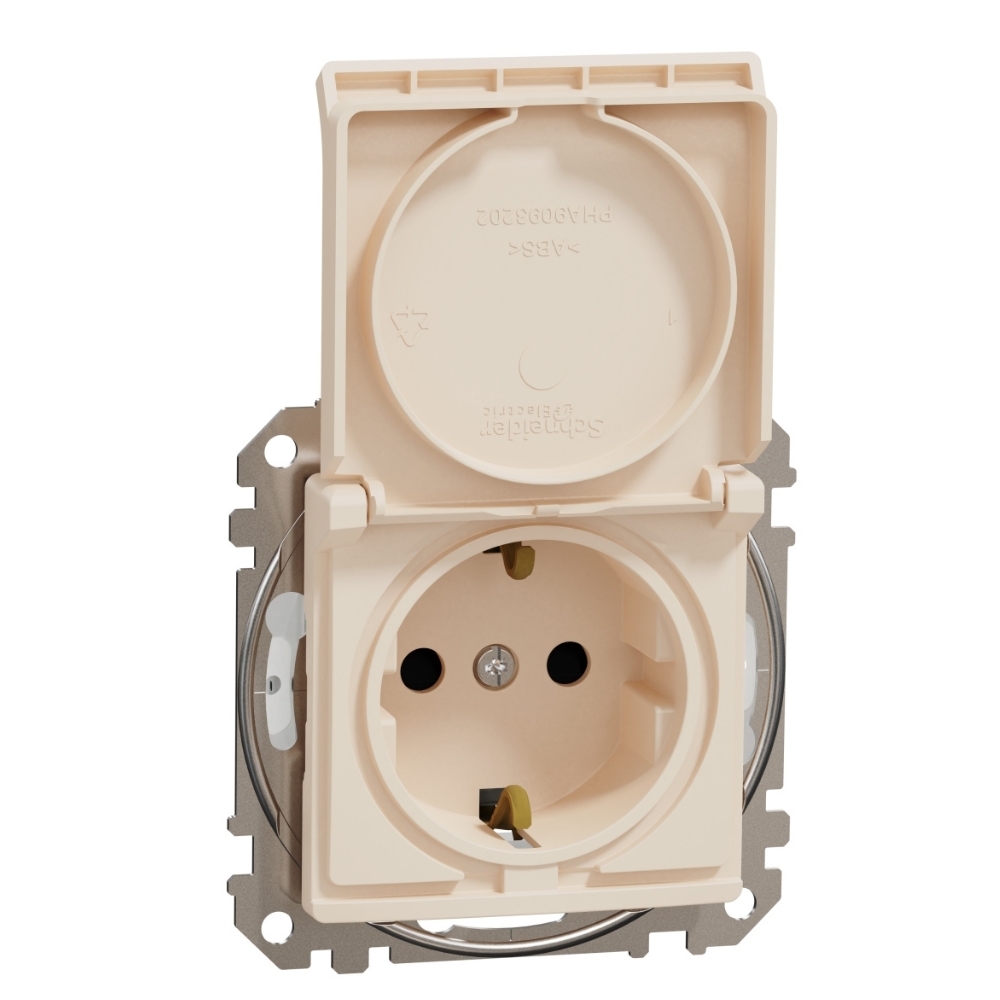 Контакт Шуко 2P+E 16A авт. клеми детска защита капак IP44 Крем  - SCHNEIDER ELECTRIC Sedna Design SDD212024