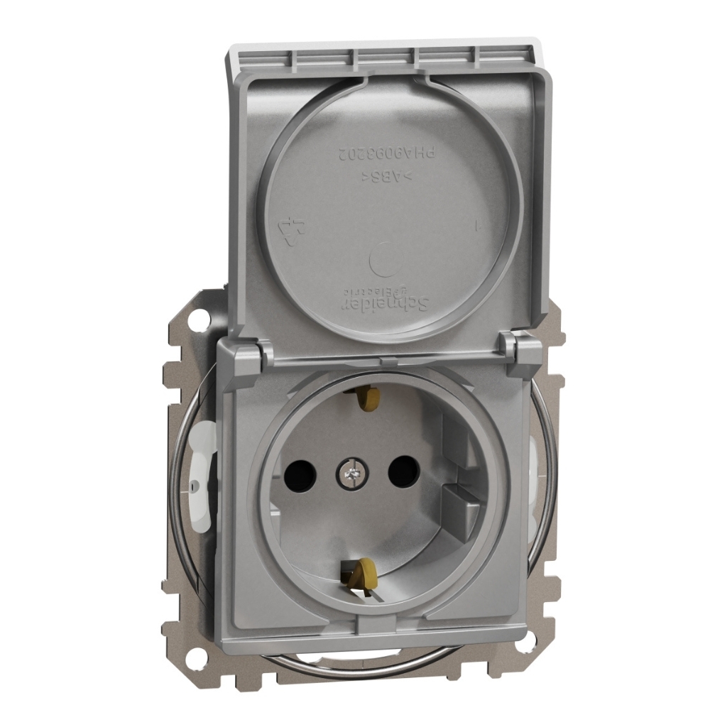 Контакт Шуко 2P+E 16A авт. клеми детска защита капак IP44 Алуминий  - SCHNEIDER ELECTRIC Sedna Design SDD213024