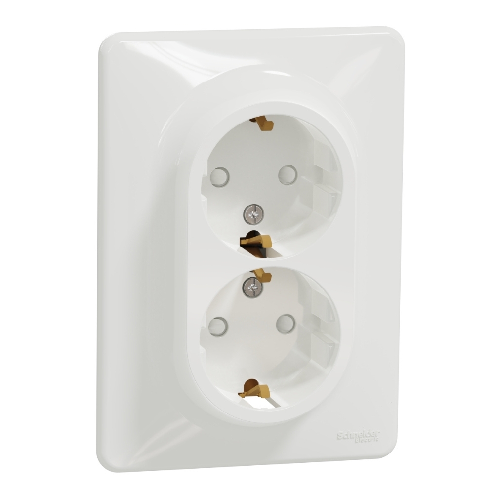 Двоен контакт Шуко 2P+E 16A детска защита с рамка Бял  - SCHNEIDER ELECTRIC Sedna Design SDD311221