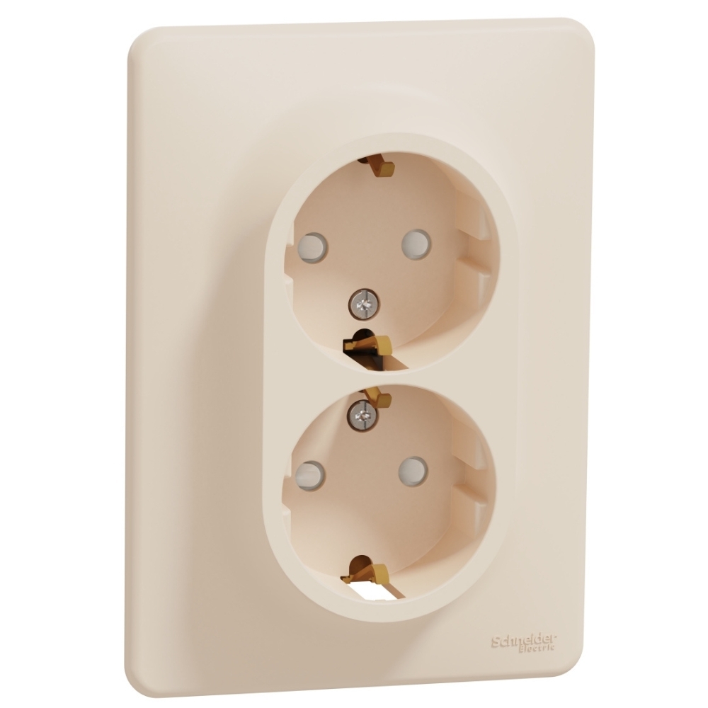 Двоен контакт Шуко 2P+E 16A детска защита с рамка Крем  - SCHNEIDER ELECTRIC Sedna Design SDD312221