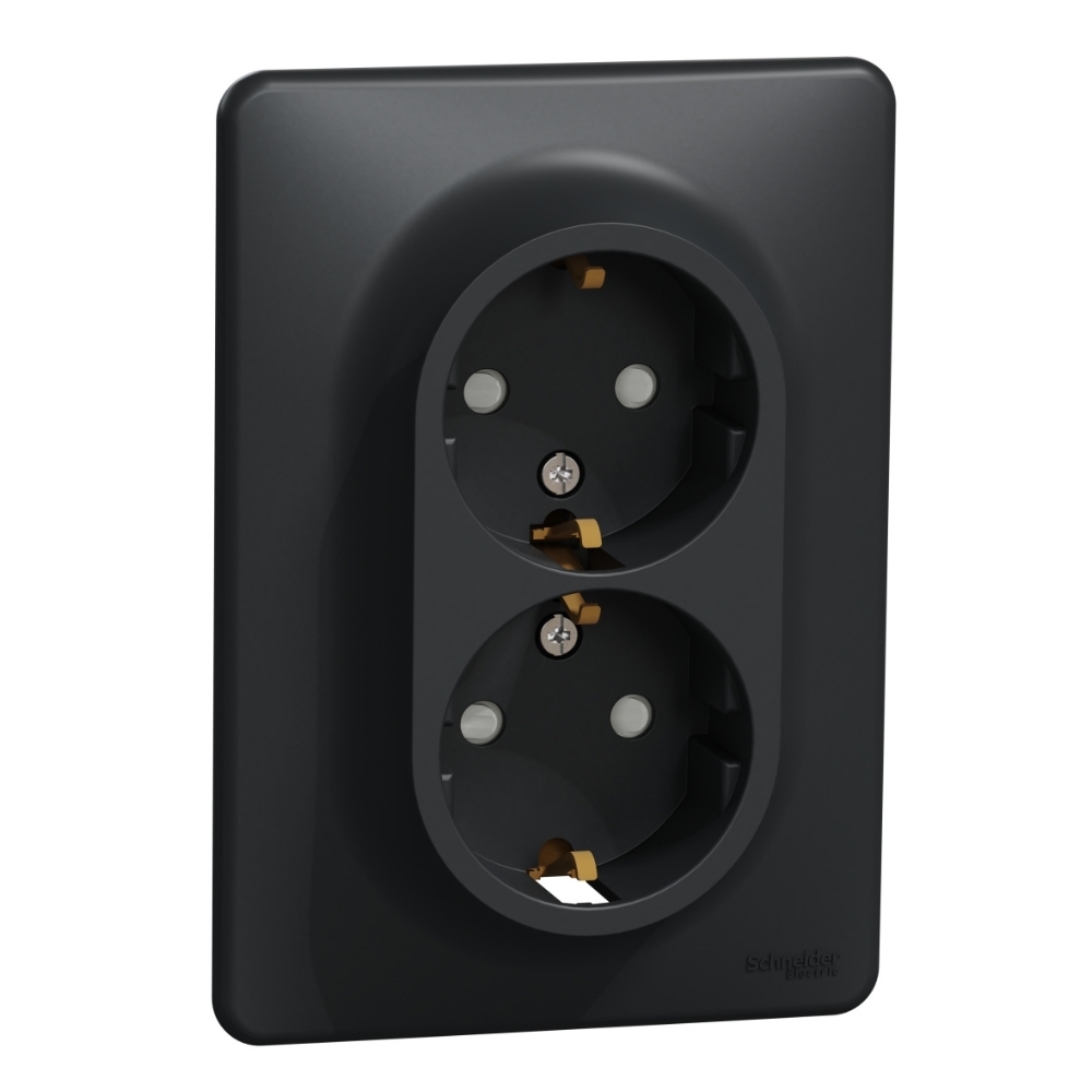 Двоен контакт Шуко 2P+E 16A детска защита с рамка Антрацит  - SCHNEIDER ELECTRIC Sedna Design SDD314221