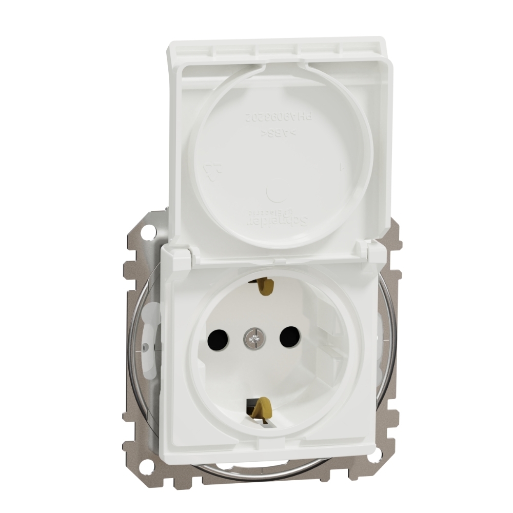 Контакт Шуко 2P+E 16A авт. клеми детска защита капак IP44 Бял  - SCHNEIDER ELECTRIC Sedna Design SDD211024