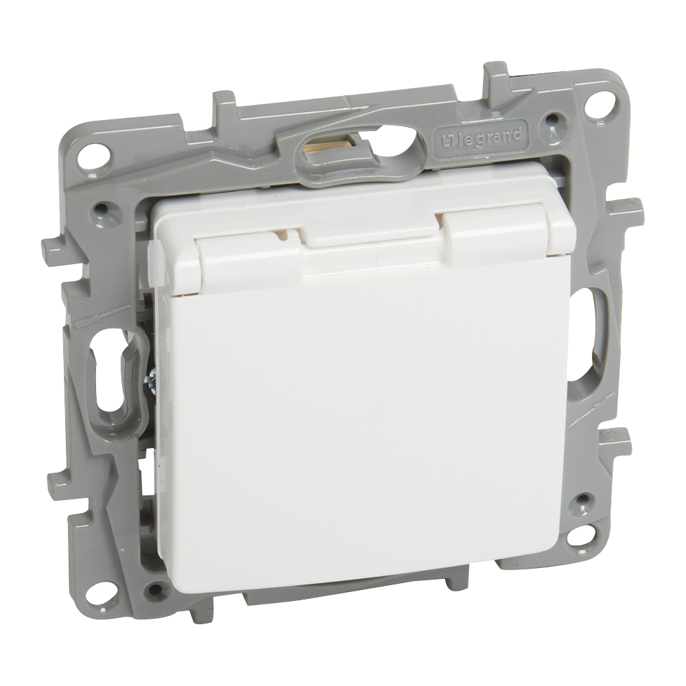 Контакт шуко с капаче и детска защита 2P+E 16A IP21 Бял - Legrand Niloe 764532