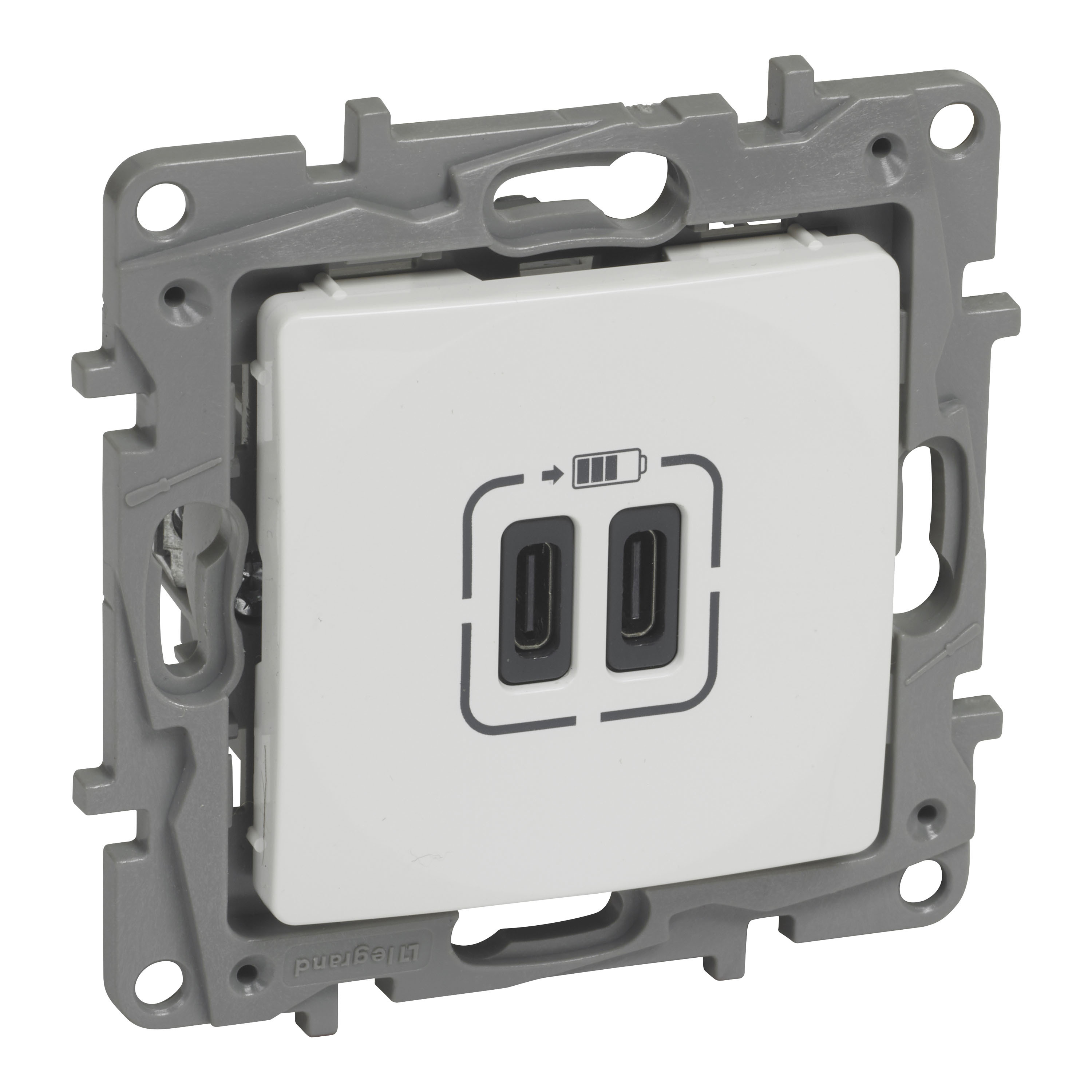 Розетка 2хUSB за зареждане тип C+C 5V 3A 15W Бял - Legrand Niloe 764595