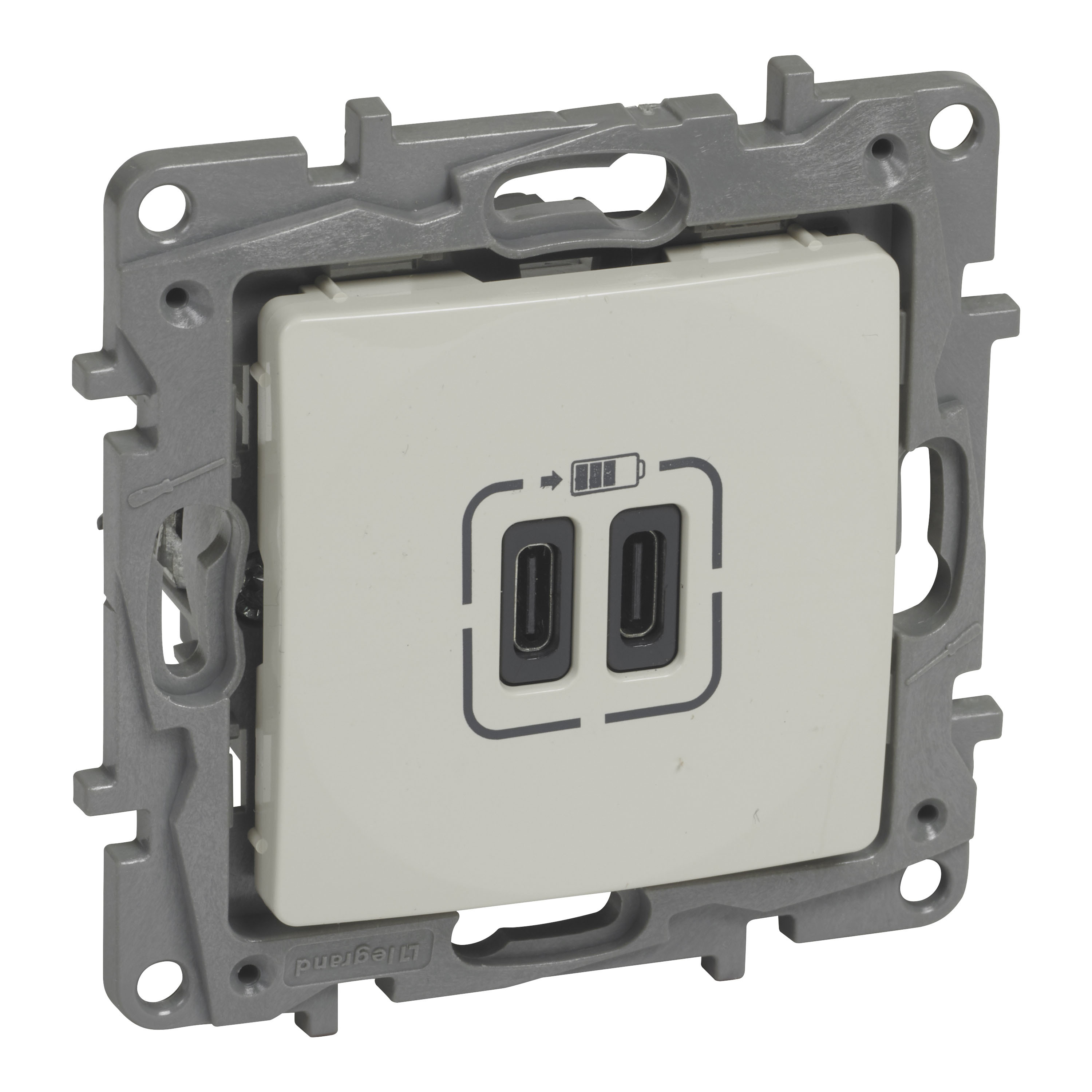 Розетка 2хUSB за зареждане тип C+C 5V 3A 15W Крем - Legrand Niloe 764695