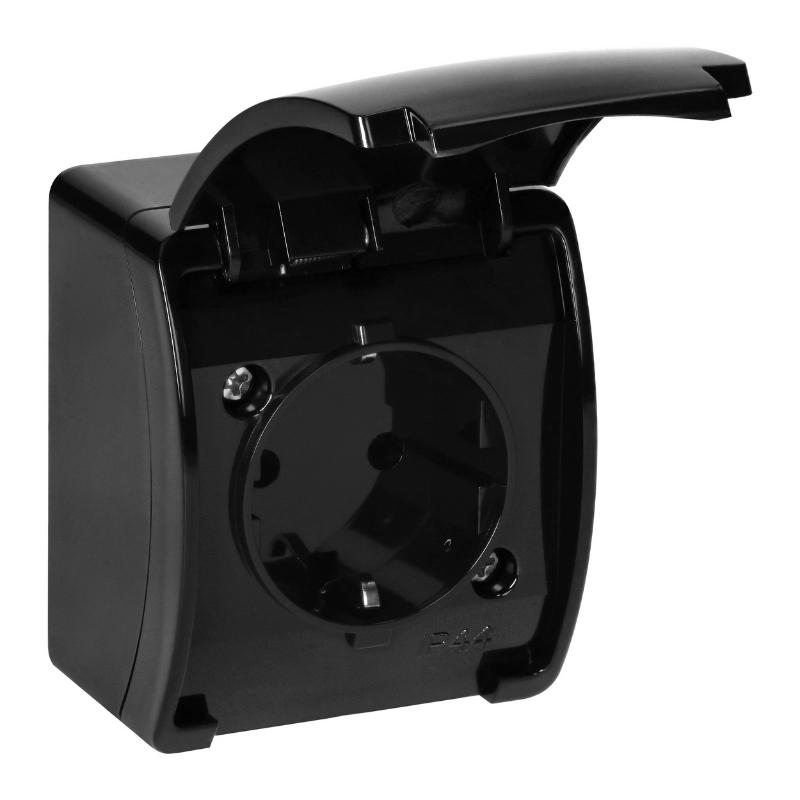 Контакт Шуко 2P+E ОМ 16A IP44 Черен - ORNO Aquatic OR-OE-7105(GS)/B