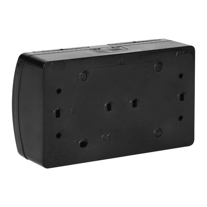 Контакт Шуко двоен 2x 2P+E ОМ 16A IP44 Черен