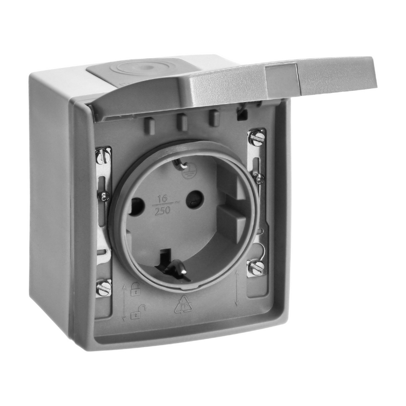 Контакт шуко ОМ 2P+E 16A IP55 Сив - ORNO Aquatic Pro OR-OE-7405(GS)/GR