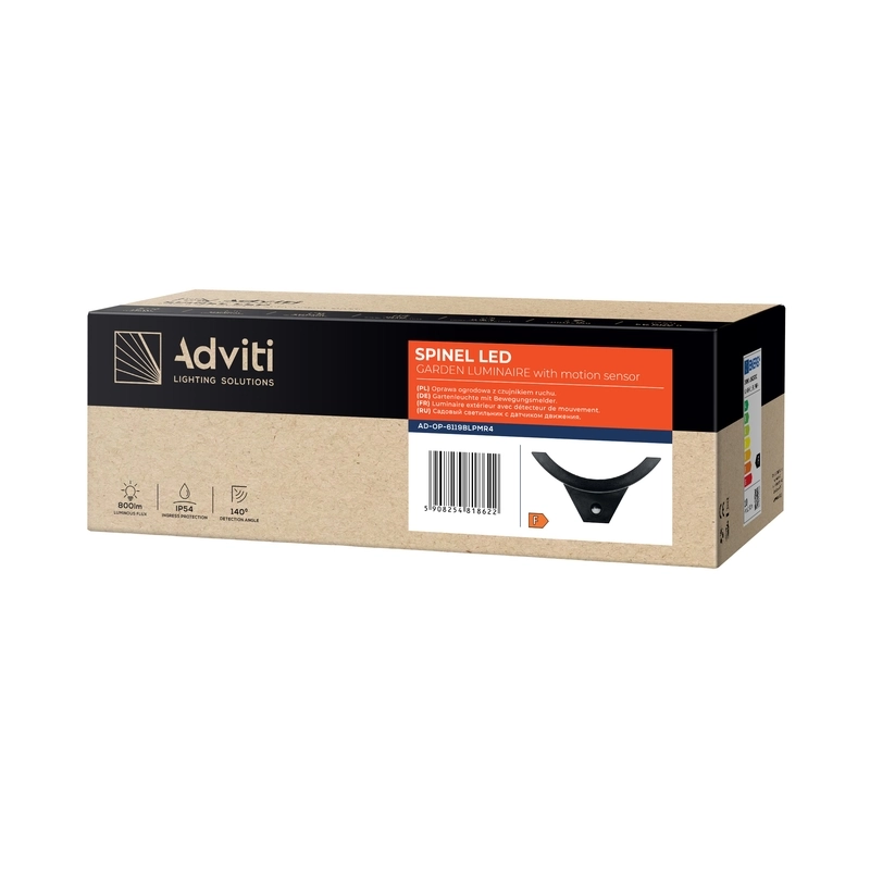 LED декоративен аплик 10W 800lm 4000K, Ra>80, IP54, с PIR 140° , черен - ORNO SPINEL AD-OP-6119BLPMR4