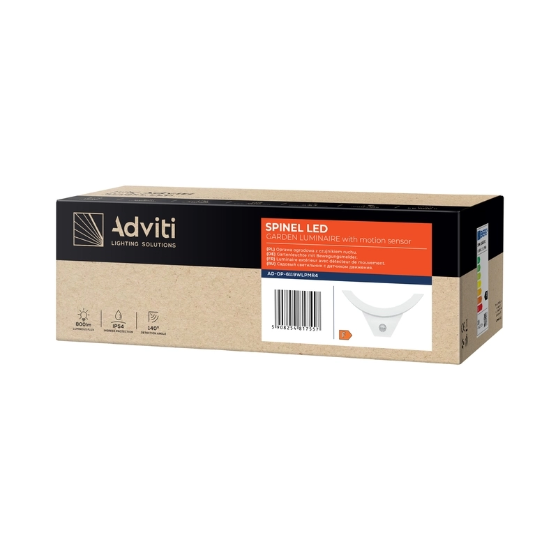 LED декоративен аплик 10W 800lm 4000K, Ra>80, IP54, с PIR 140° , бял - ORNO SPINEL AD-OP-6119WLPMR4