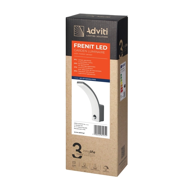 LED decorative sconce 20W 2000lm 4000K, Ra>80, with PIR, IP65, black - ORNO FENIT AD-OP-6204GLPMR4