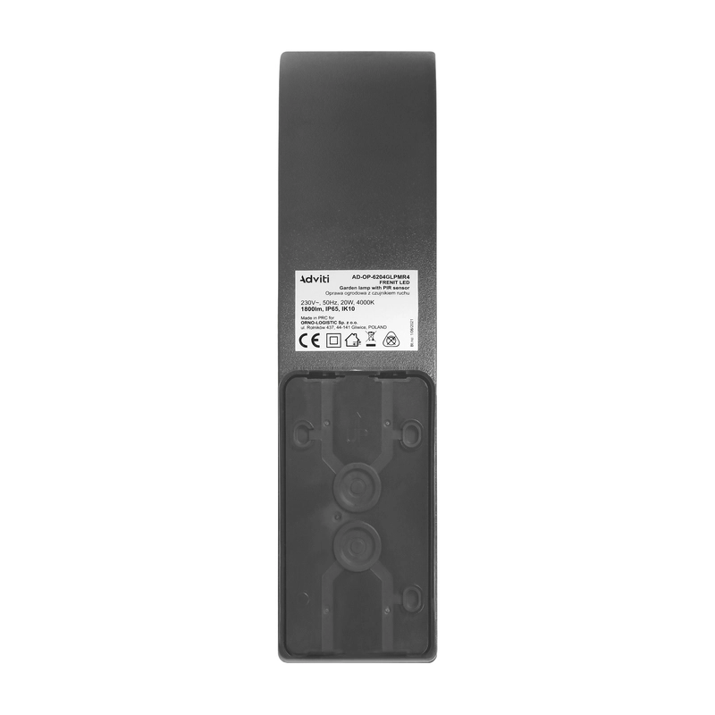 LED decorative sconce 20W 2000lm 4000K, Ra>80, with PIR, IP65, black - ORNO FENIT AD-OP-6204GLPMR4