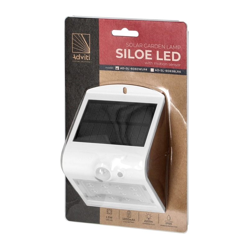 LED соларна лампа SILOE 1,5W 190lm , Ra>80, IP65, с PIR 120° , сив