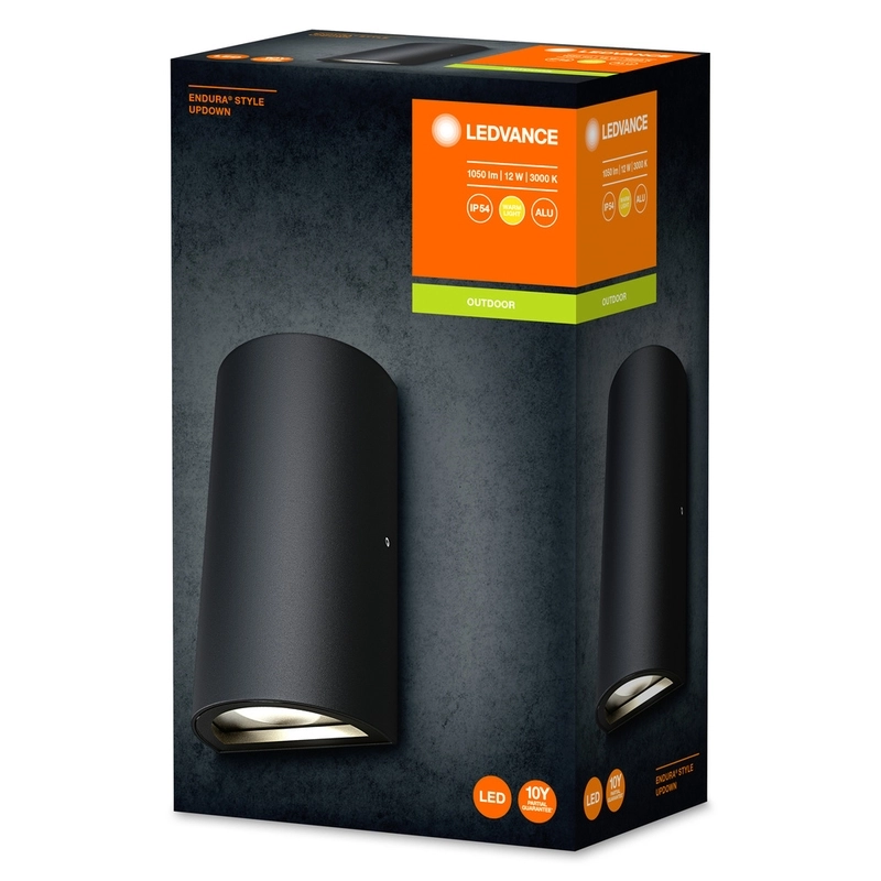 Фасаден осветител, ENDURA UP-DOWN, 12W 700lm 3000K Ra>80 100° 220V, монтаж Стена/Повърхностен, корпус Алуминий /цвят Тъмно сив, разсейвател Стъкло, IP44 - LEDVANCE ENDURA® STYLE UPDOWN 12W Dark Gray LED214057
