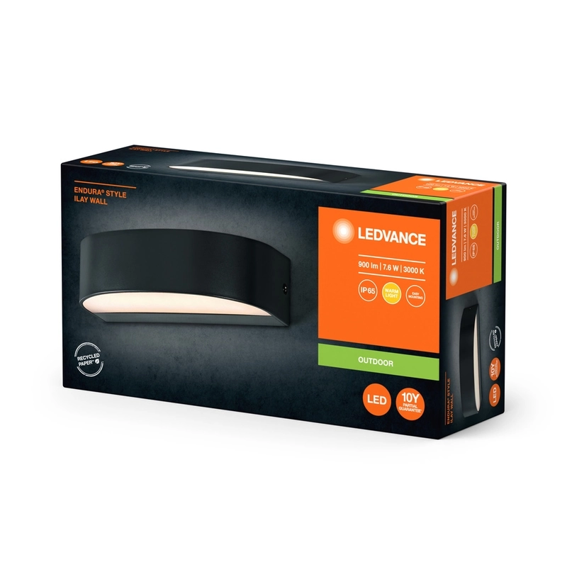 Фасаден осветител, ENDURA ILAY, 7.6W 450lm 3000K Ra>80 125° 220V, монтаж Стена/Повърхностен, корпус Поликарбонат /цвят Тъмно сив, разсейвател PC, IP65 - LEDVANCE Endura Style IP65 Wall Ilay Dark Gray LED217500