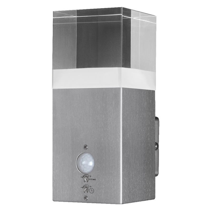 Фасаден осветител, ENDURA CRYSTAL, с PIR, 4.9W 400lm 3000K Ra>80 220V, монтаж Стена/Повърхностен, корпус Стомана /цвят Стомана, разсейвател PMMA, IP44