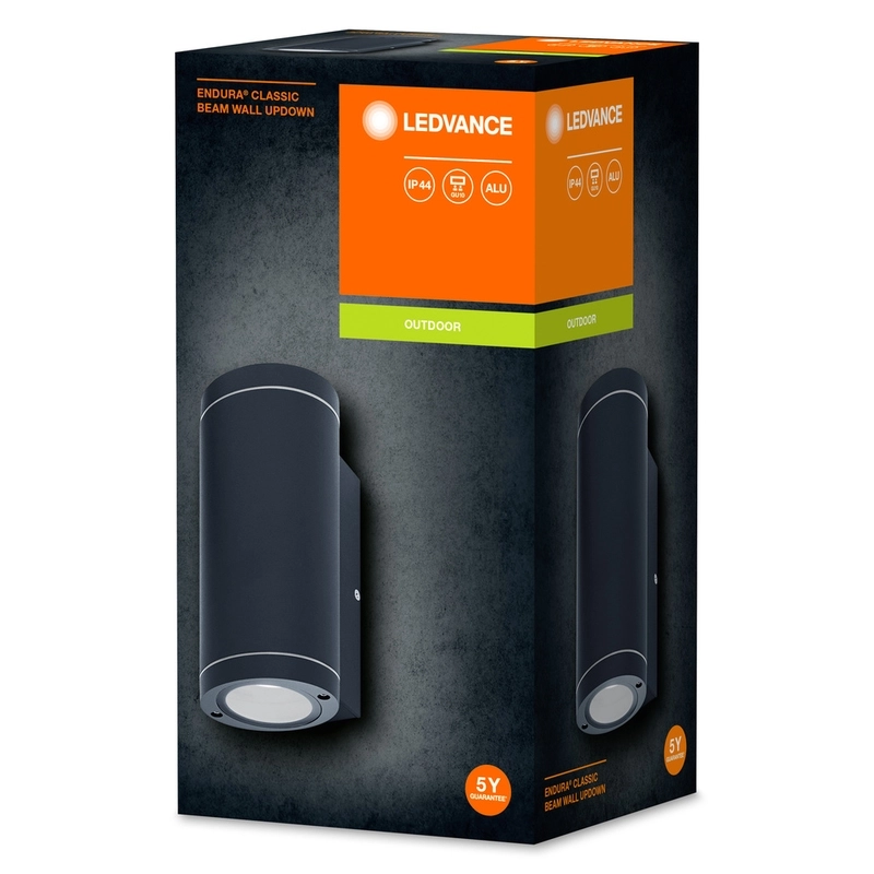 Фасаден осветител, ENDURA BEAM UP-DOW, с крушка 2*GU10, 220V, монтаж Стена/Повърхностен, корпус Алуминий /цвят Тъмно сив, разсейвател Стъкло, IP44, размери: 104*92*200mm, тегло 791gr  - LEDVANCE ENDURA® BEAM Wall UpDown GU10 LED554573