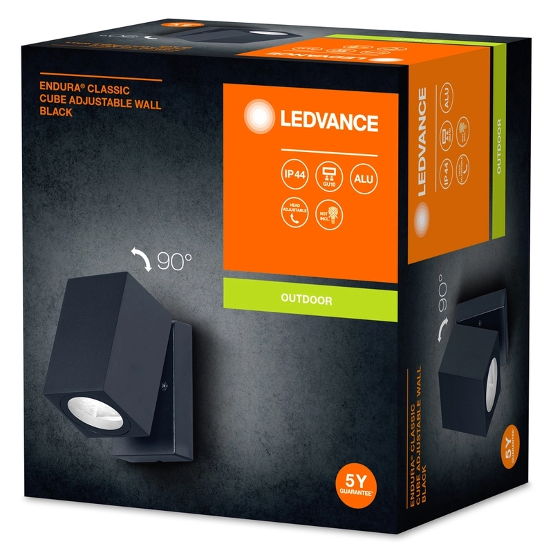 Фасаден осветител, ENDURA CUBE ADJ, с крушка GU10, 220V, монтаж Стена/Повърхностен, корпус Алуминий /цвят Черен, разсейвател , IP44 - LEDVANCE Endura Classic Cube ADJ Wall Adjustable Wall Black  LED763562