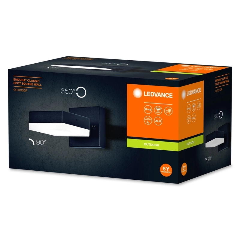Фасаден осветител, Endura Spot Square, с крушка GX53, 220V, монтаж Стена/Повърхностен, корпус Алуминий|Поликарбонат /цвят Черен, разсейвател , IP44