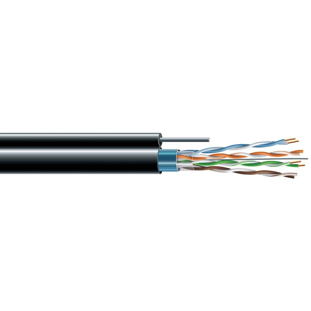 Кабел cat. 5e F/UTP 100 MHz PE, черен, с UV защита и стоманено жило - 500 м - ECG E7091056