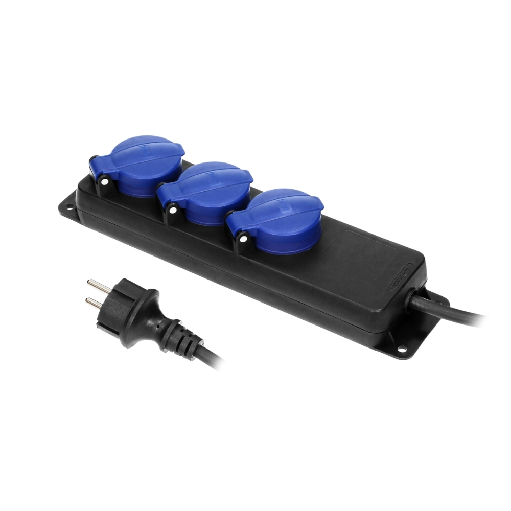 Разклонител 3x 2P+E Шуко със защитни капачки IP44 и кабел 5 m Heavy-duty - ORNO Heavy-duty OR-AE-13158(GS)/5M