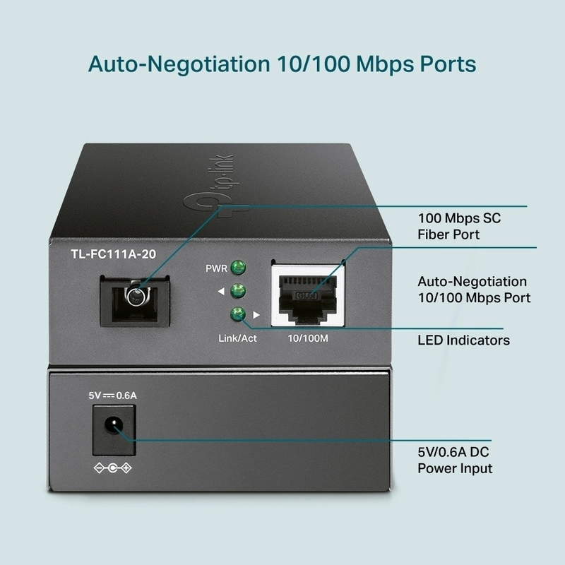Медиен конвертор, 10/100 Mbps WDM 20км, SC конектор, Сингъл мод - TP-Link TL-FC111A-20