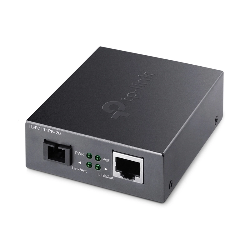 Медиен конвертор, 10/100 Mbps WDM 20км, 1 Poe порт, SC конектор, Сингъл мод  - TP-Link TL-FC111PB-20