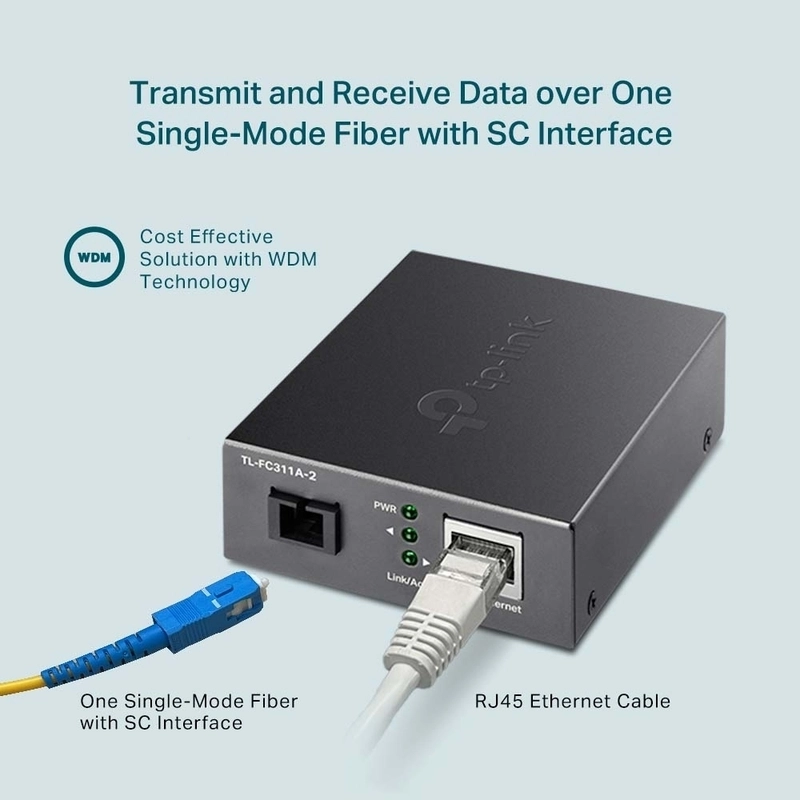 Медиен конвертор, 10/100/1000 Mbps WDM 2км, SC конектор, Сингъл мод - TP-Link TL-FC311A-2