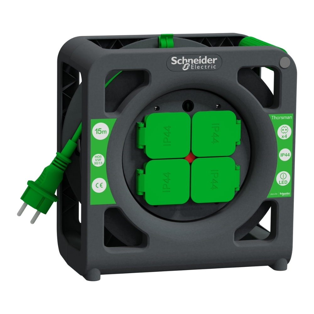 Кабелна макара 4x 2P+E Шуко 15m 3G1.5 с термозащита IP44 - SCHNEIDER ELECTRIC Thorsman IMT33136