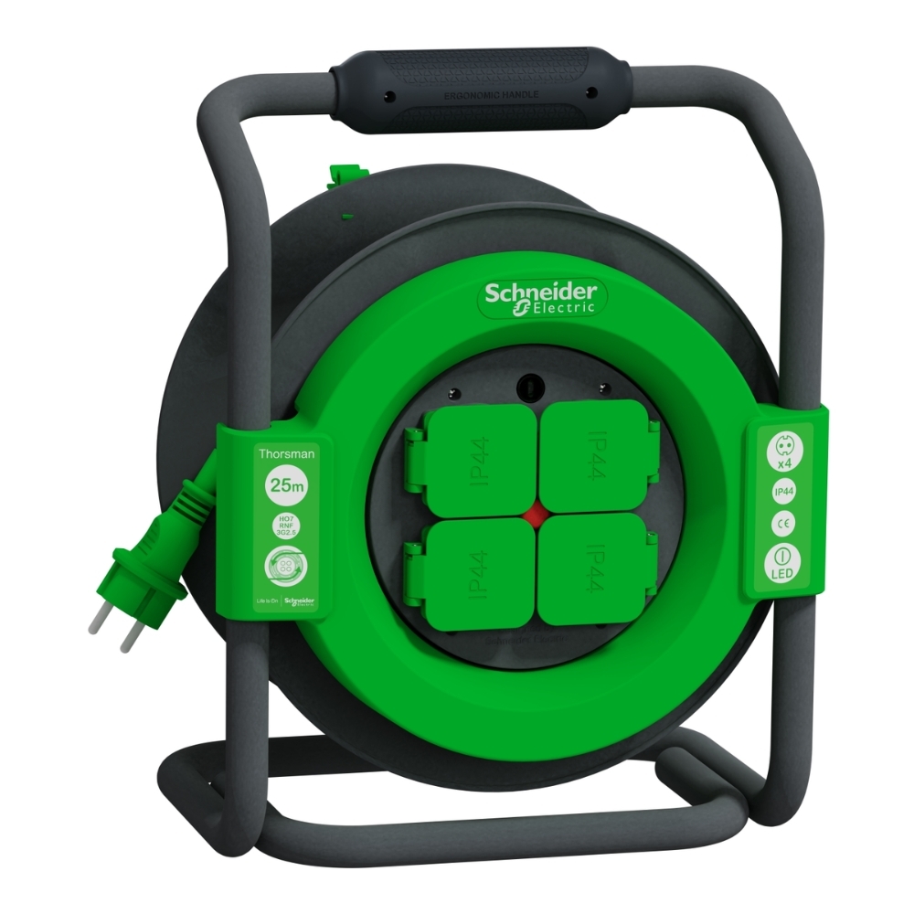 Кабелна макара 4x 2P+E Шуко 25m H07RN-F 3G2.5 с термозащита IP44 - SCHNEIDER ELECTRIC Thorsman IMT33148