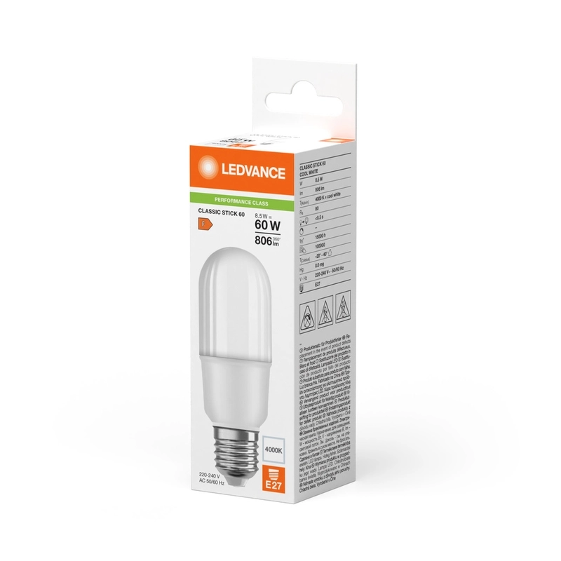LED лампа STICK60 8W 806lm 4000K Ra>80 220V, E27, опал - LEDVANCE LED CLASSIC STICK P LED057151