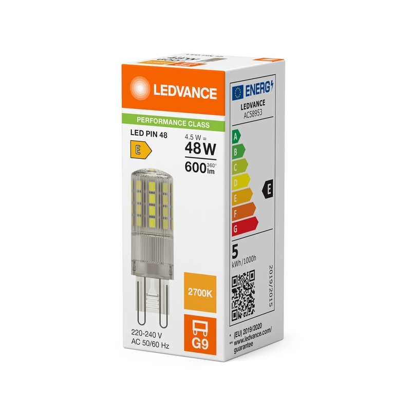 LED лампа Тип PIN 4.5W 600lm 2700K 220V G9 Ra≥80  недимируема